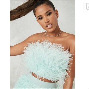 Missguided turquoise feather crop top